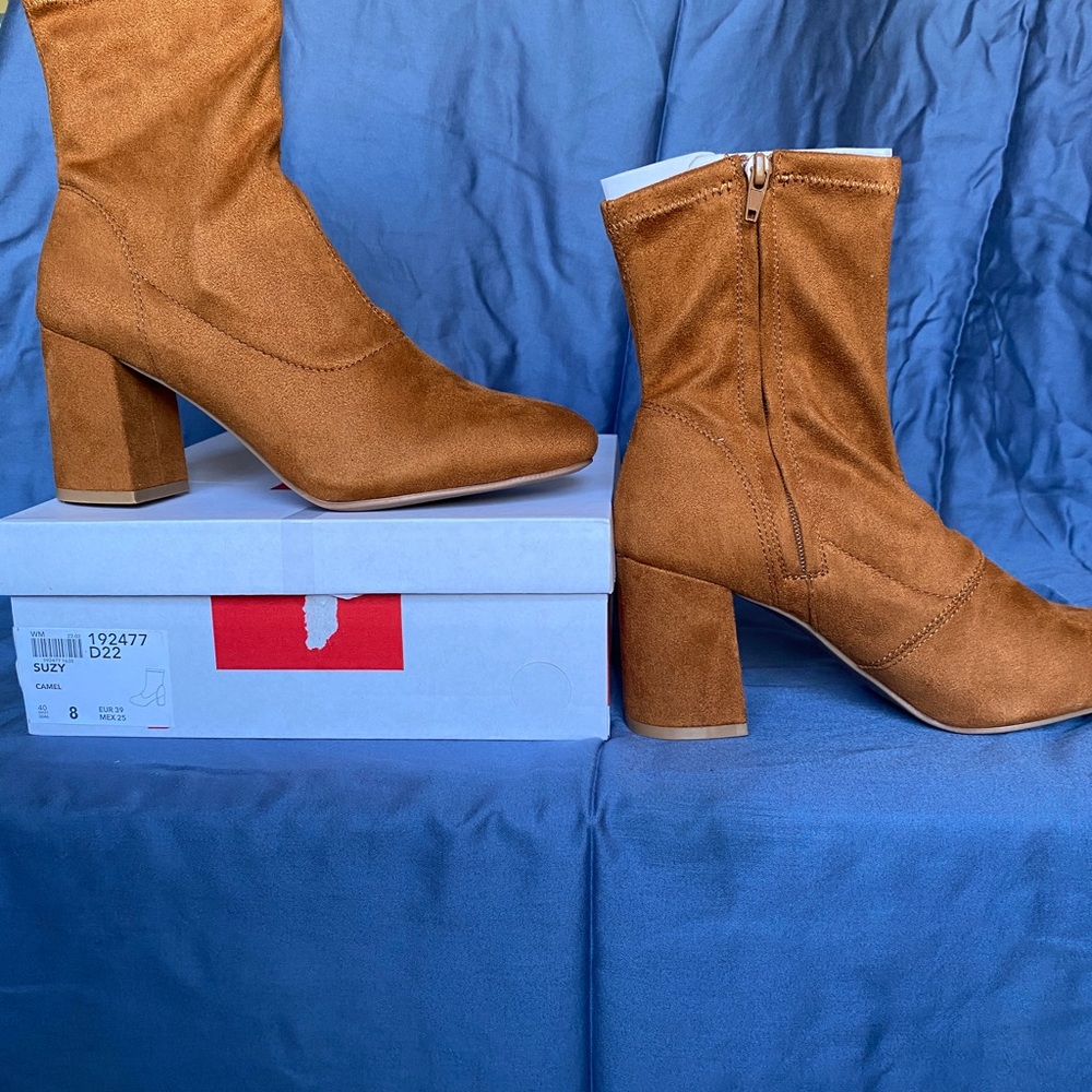New in box Camel colored booty boots. (2) pairs in size 8 & 8 1/2